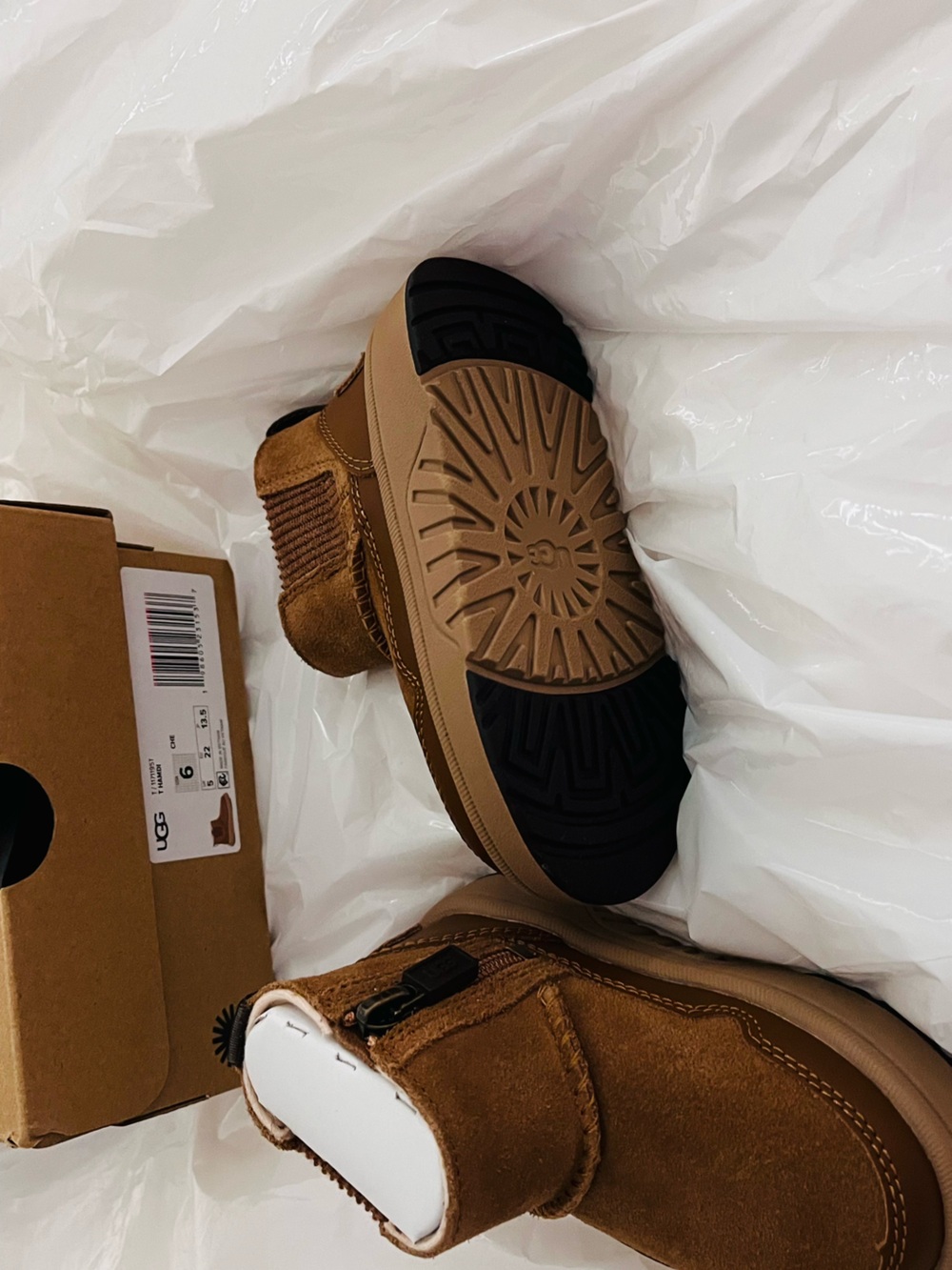 UGG Boys Chestnut/Tan Suede Zip Ankle Boots